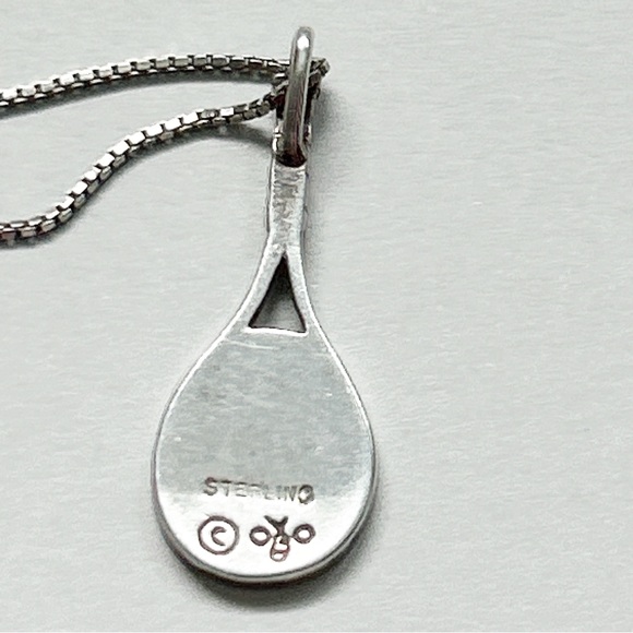 Vintage Signed Southwestern Sterling Silver Tennis Racquet Necklace - Picture 8 of 8